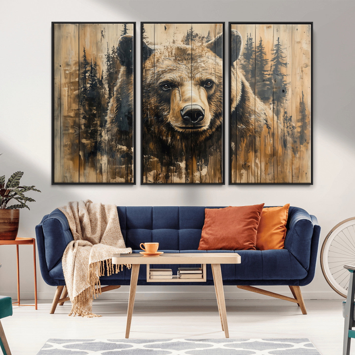 Majestic Grizzly 399 Bear Wall Art | 3-Panel Rustic Canvas