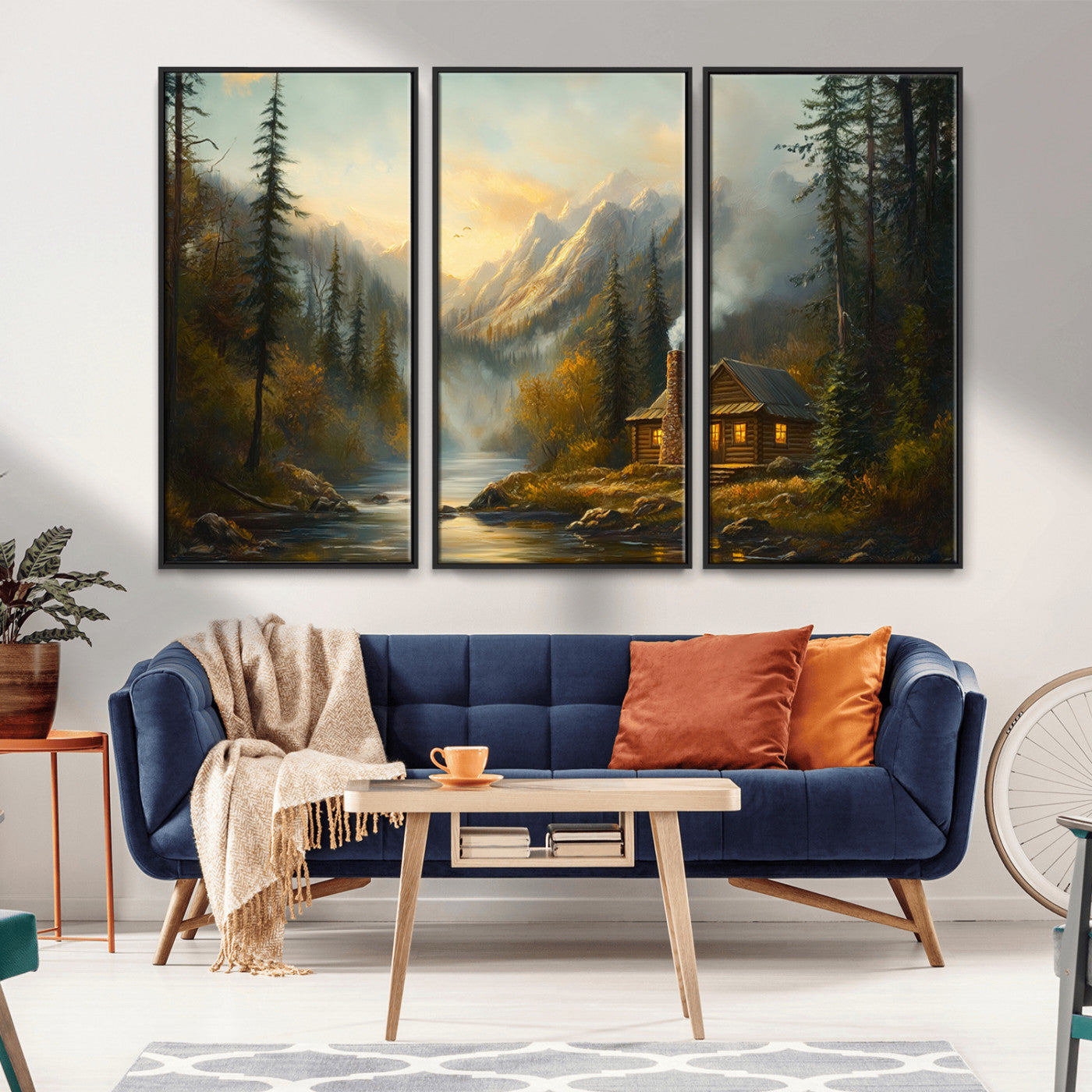 Wood Cabin Retreat Mountain at Sunset Wall Art Print -