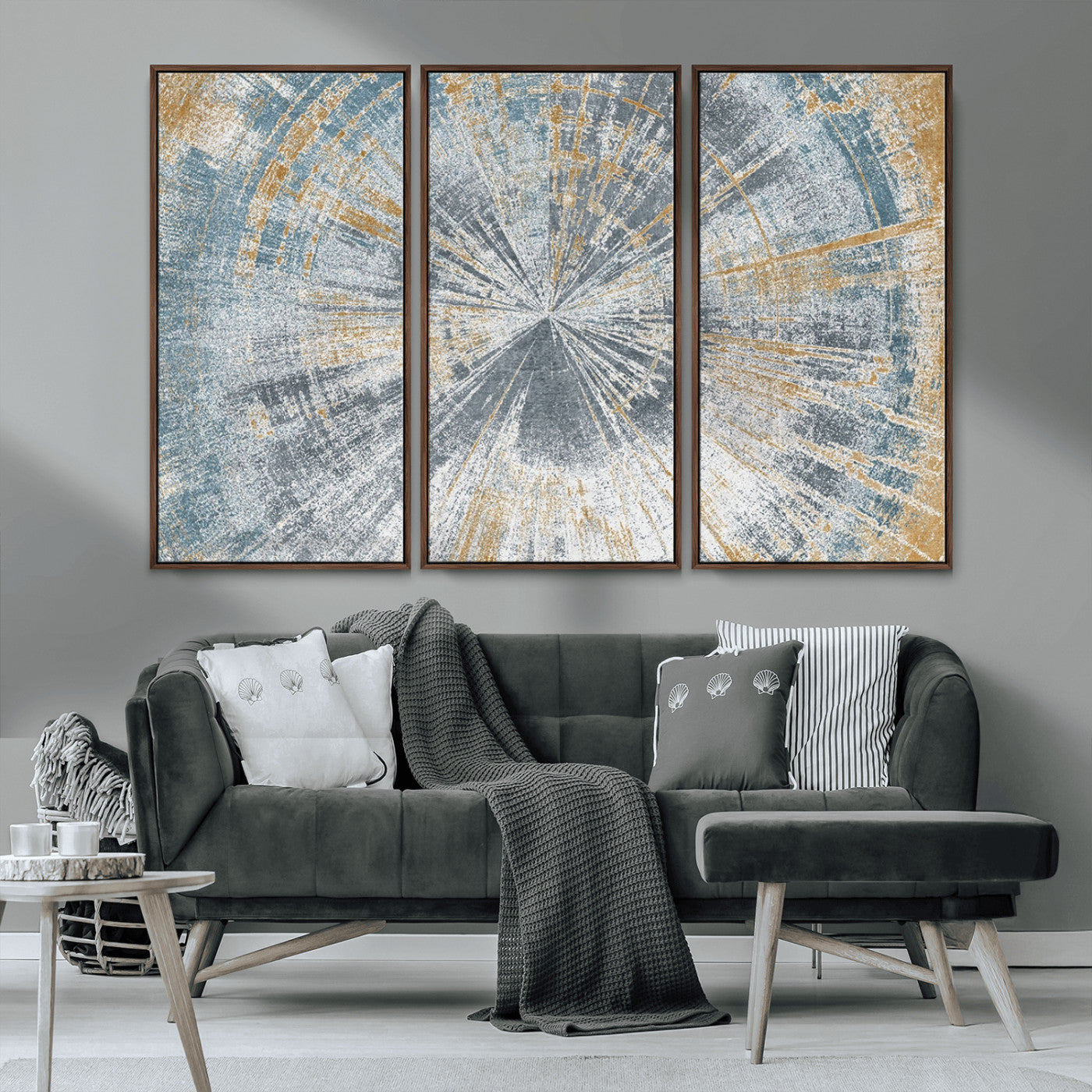 Radiant Abstract Wood Rings Canvas Art – Modern Triptych