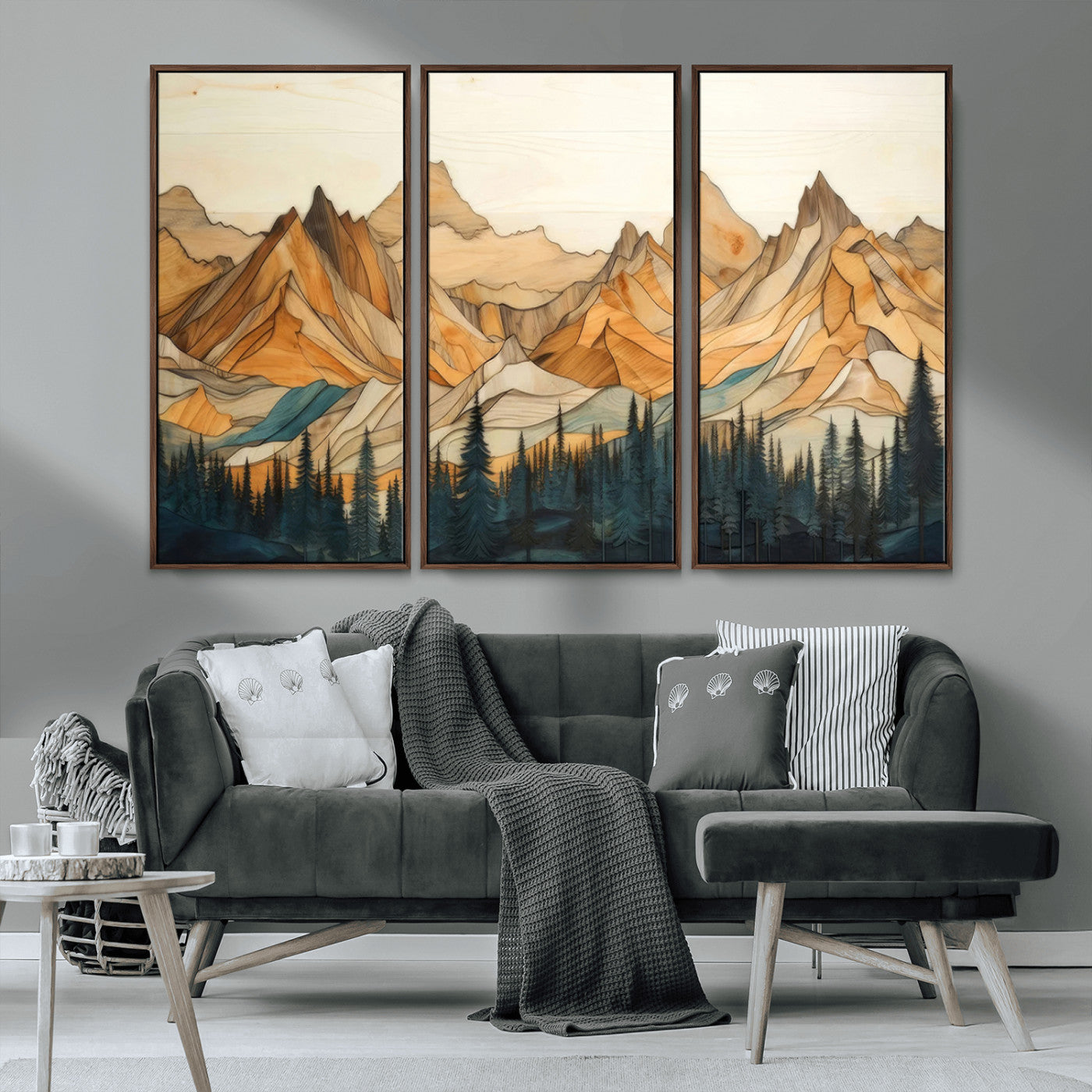 Rustic Wood Mountain Wall Art Print | Triptych Giclee Print