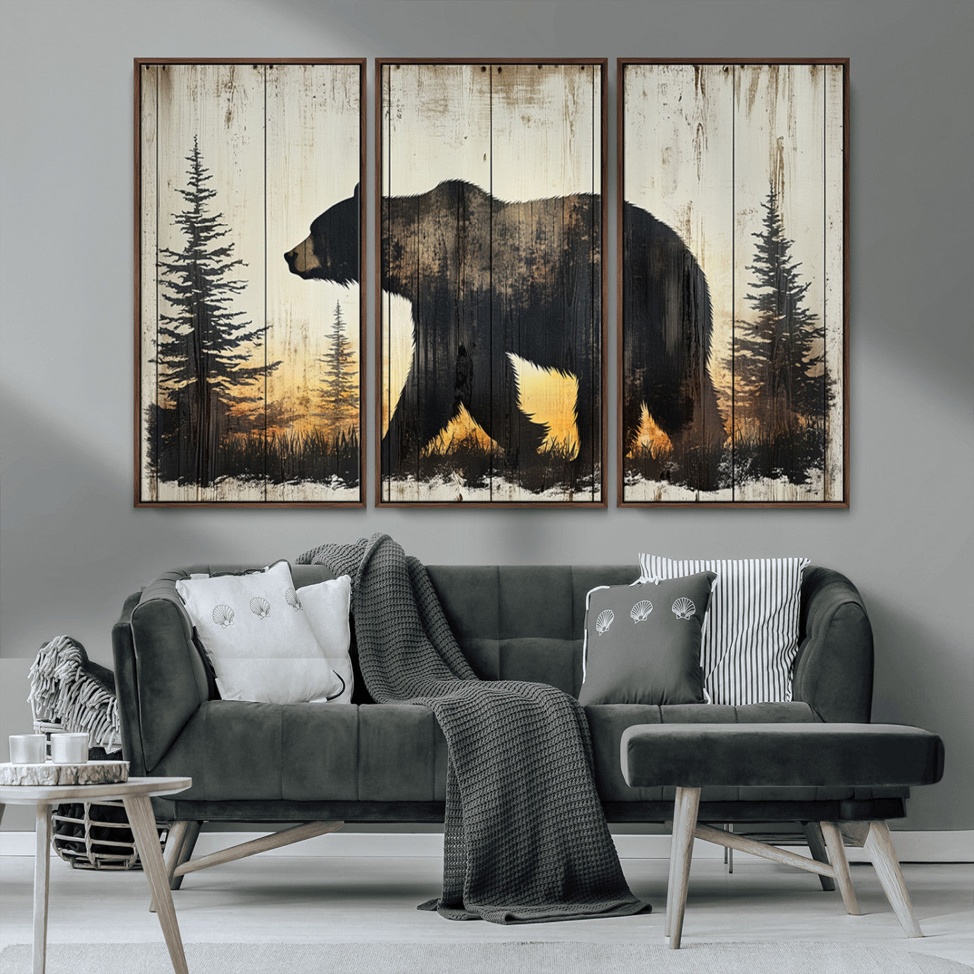 Vintage Bear Wall Art Canvas Print for Farmhouse - Mountain
