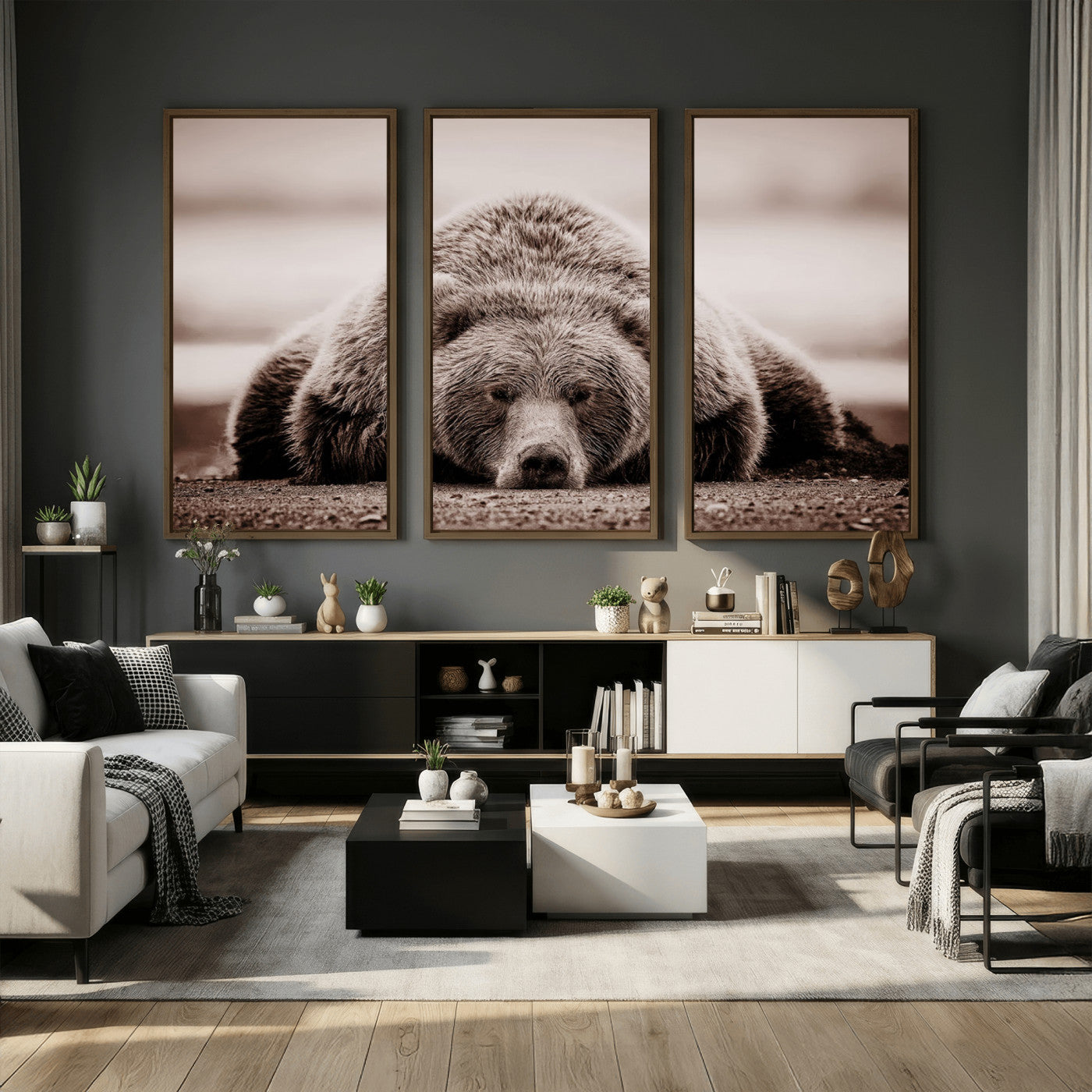 Grizzly Bear Wall Art Print - Bear Canvas Wall Art - Rustic