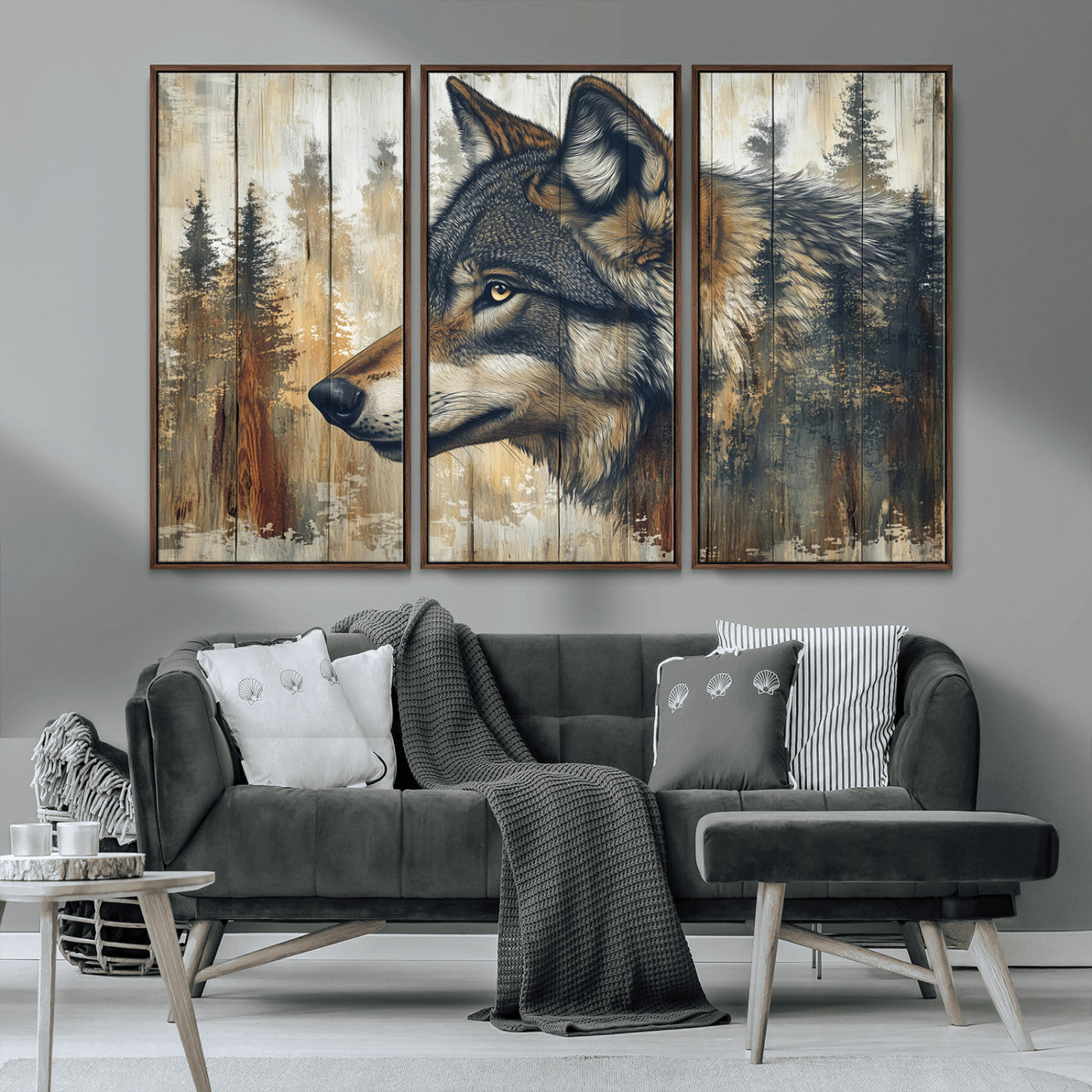 Rustic Wolf Wall Art Canvas Print – Vintage Woodland