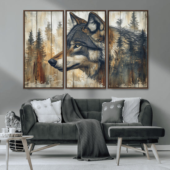 Rustic Wolf Wall Art Canvas Print – Vintage Woodland