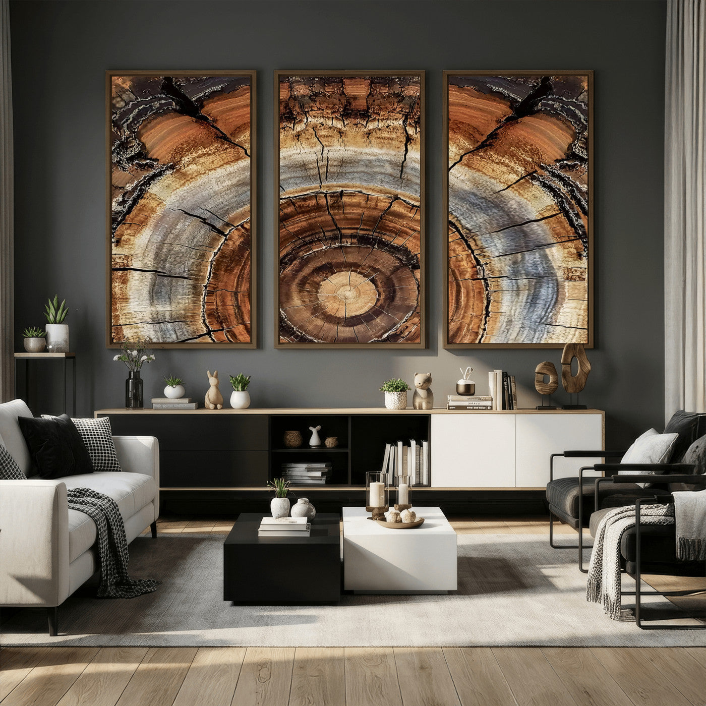 Tree Rings Wall Art Canvas Print – Rustic Wood Texture