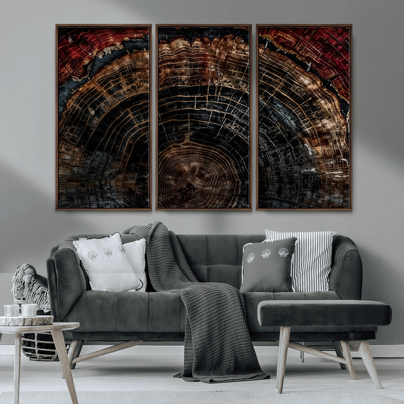 Dark Wood Ring Wall Art Canvas Print – Framed Abstract Tree