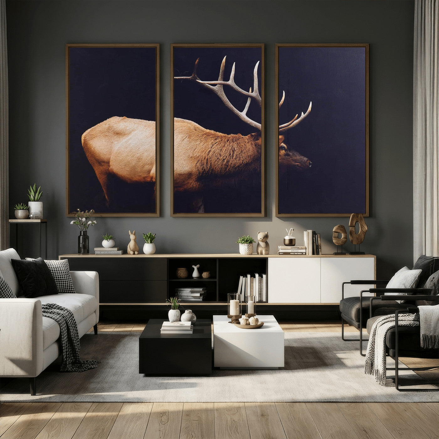 Rustic Elk Wall Art Canvas Print – Framed Moody Wildlife Art
