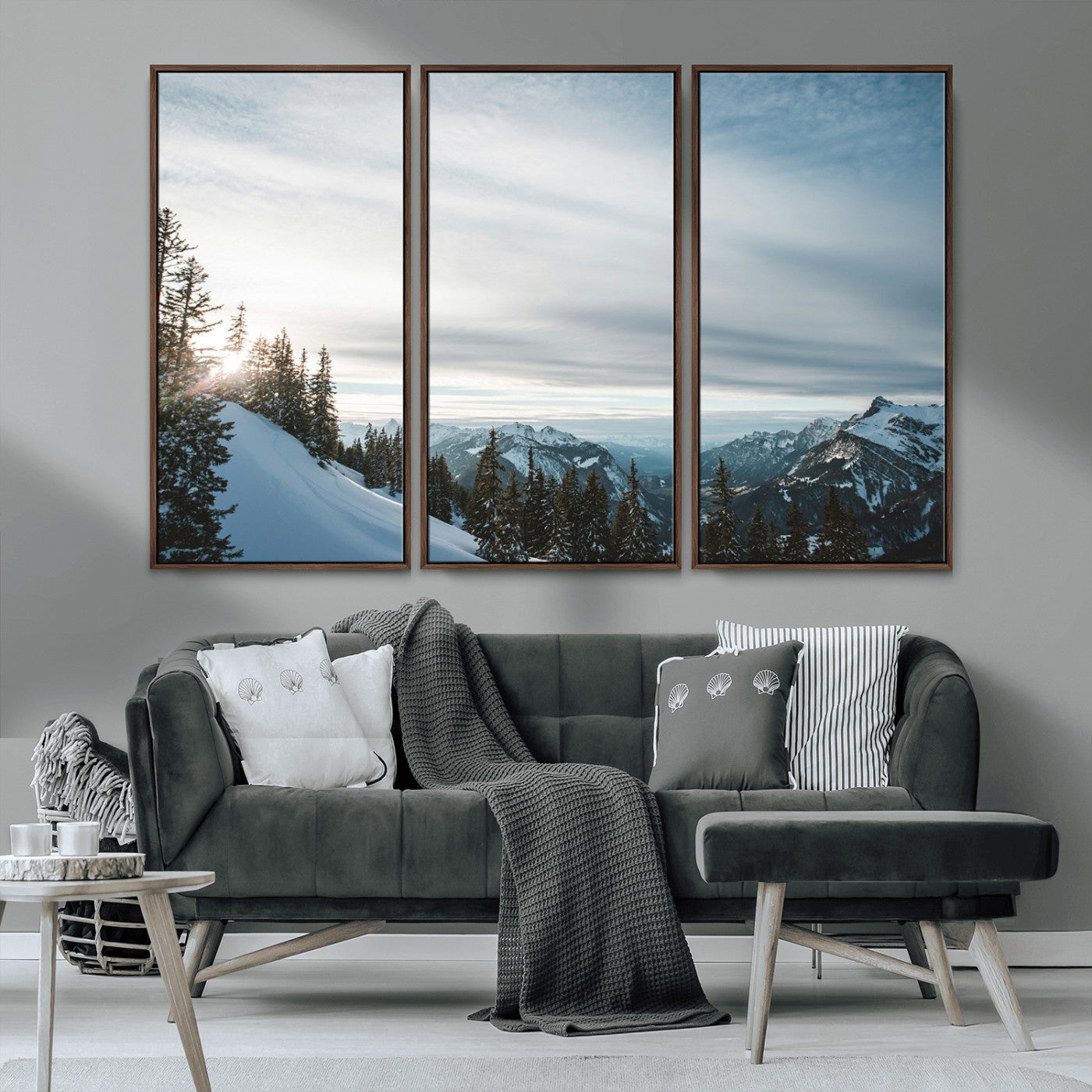Snowy Mountains Wall Art Canvas Print – Framed Alpine