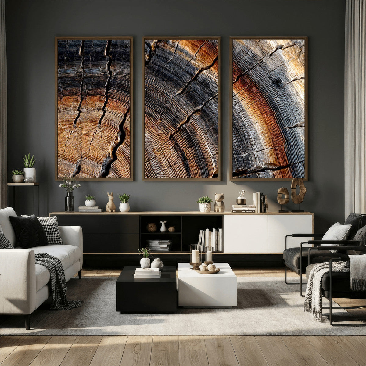Abstract Tree Ring Wall Art Print – Natural Rustic Wood