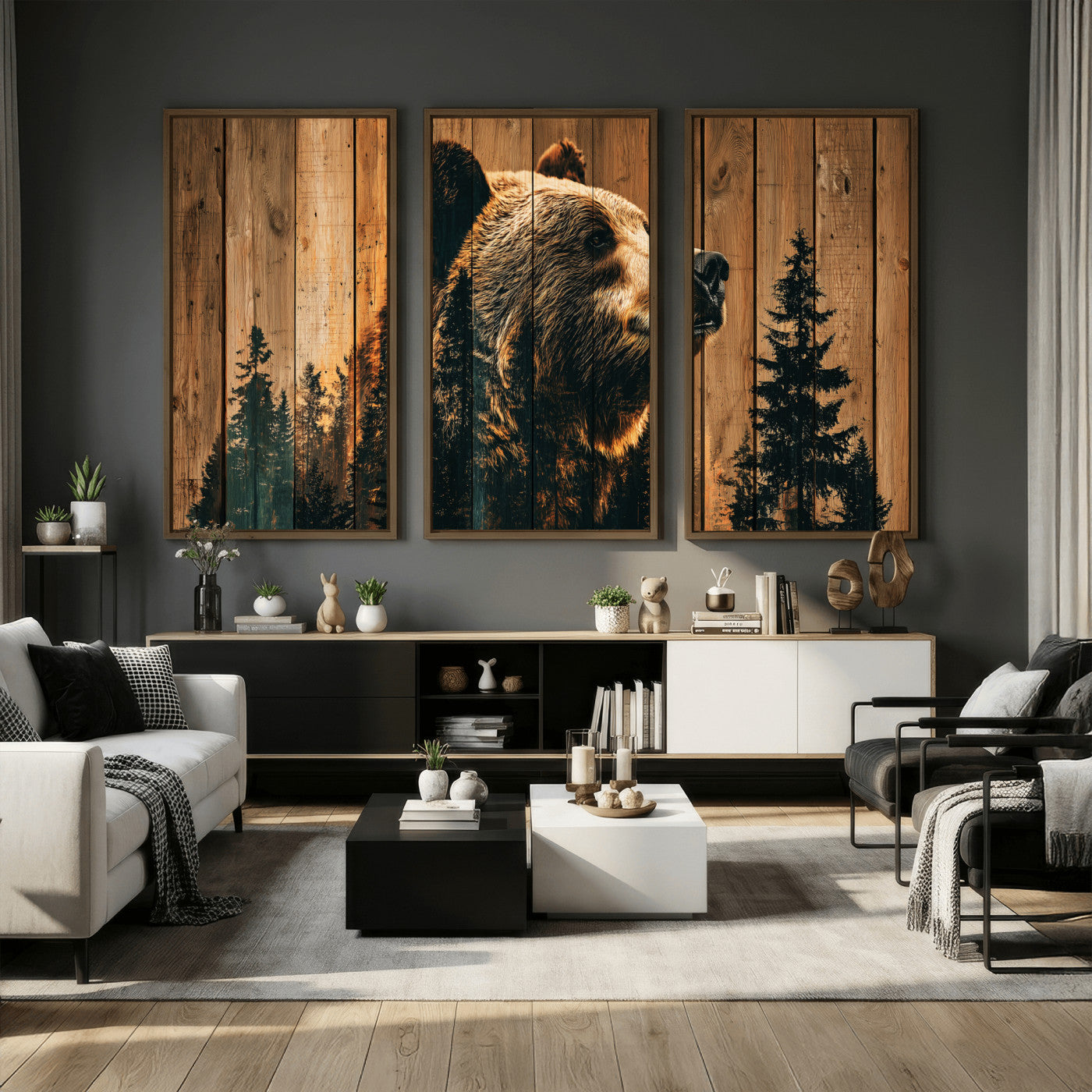 Rustic Bear Wall Art Canvas Print – Woodland Wildlife