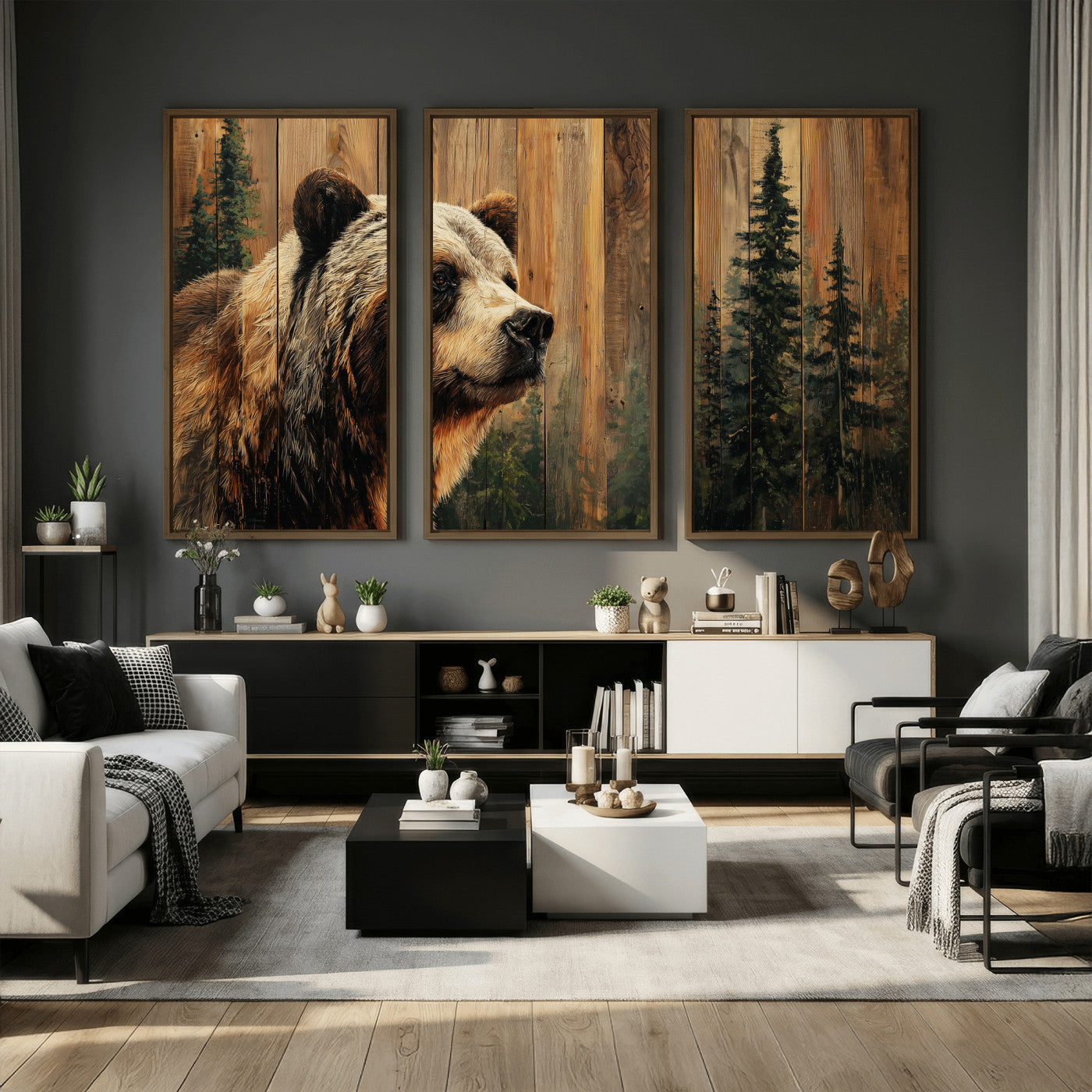 Grizzly Bear Wall Art Canvas Print, Rustic Wildlife Bear