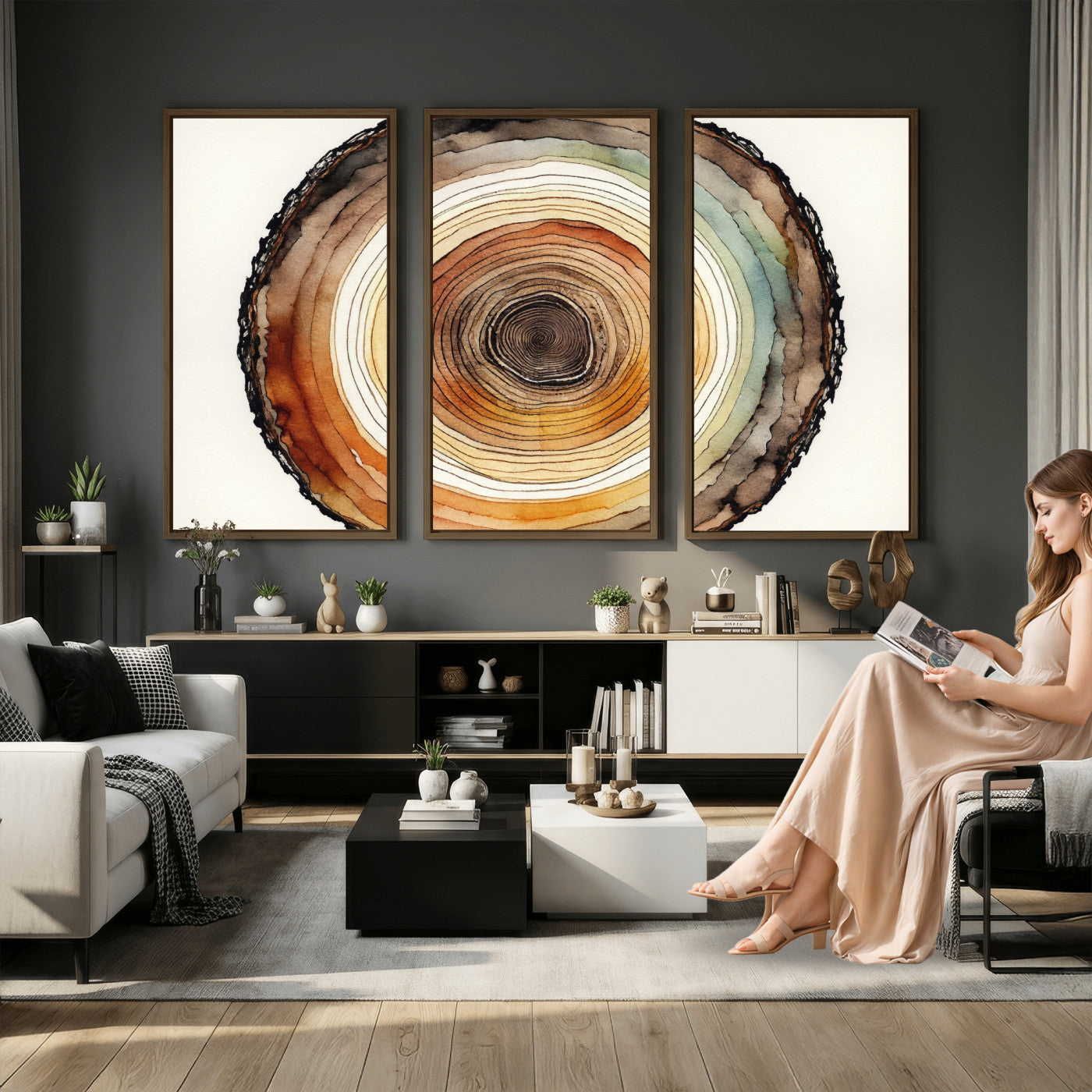 Natural Wood Slice Wall Art Canvas Print, Tree Ring Wall