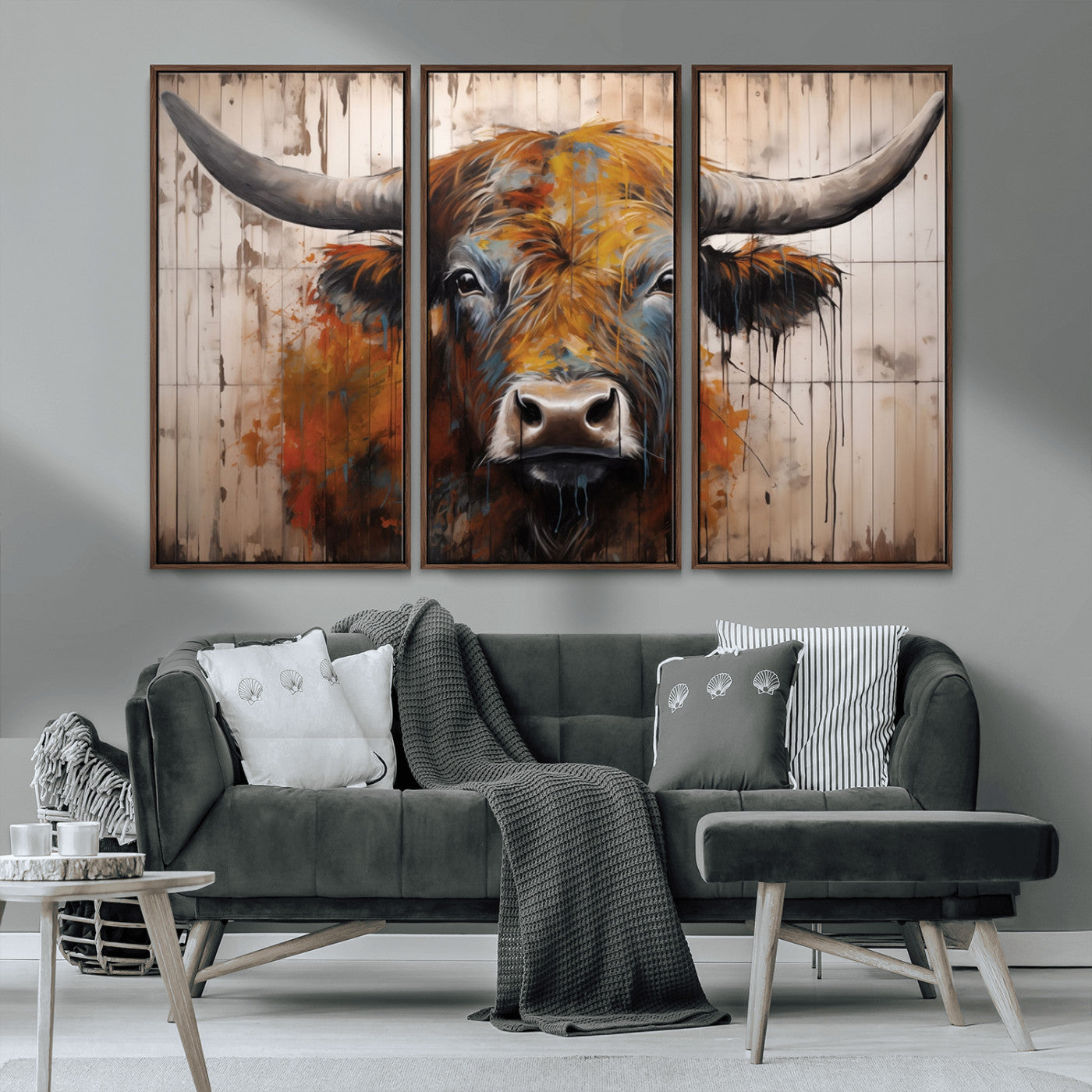 Scottish Highland Cow Cattle Art Print on Wood Style