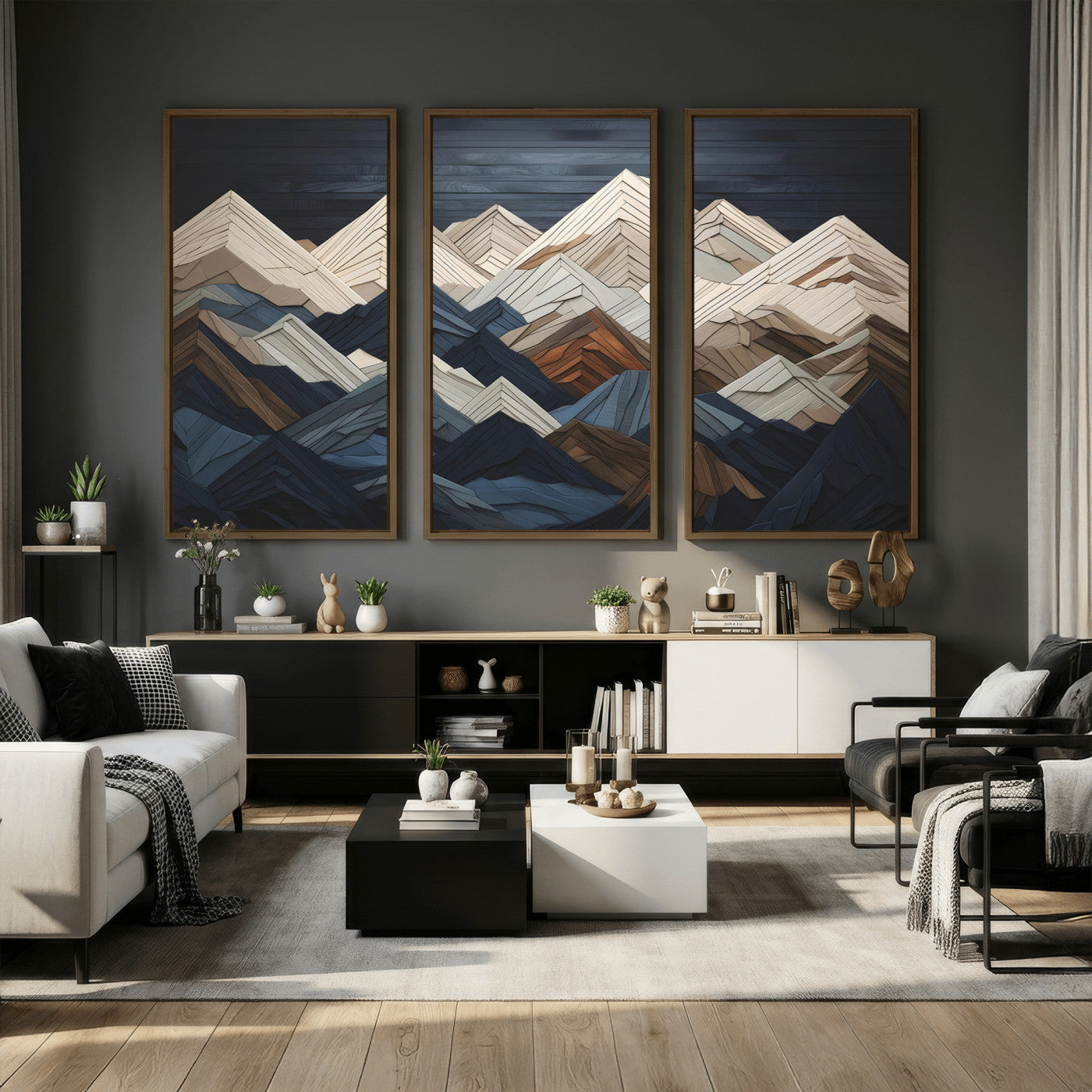 Wood Mountain Wall Art | Mountain Canvas Print Wood Decor |