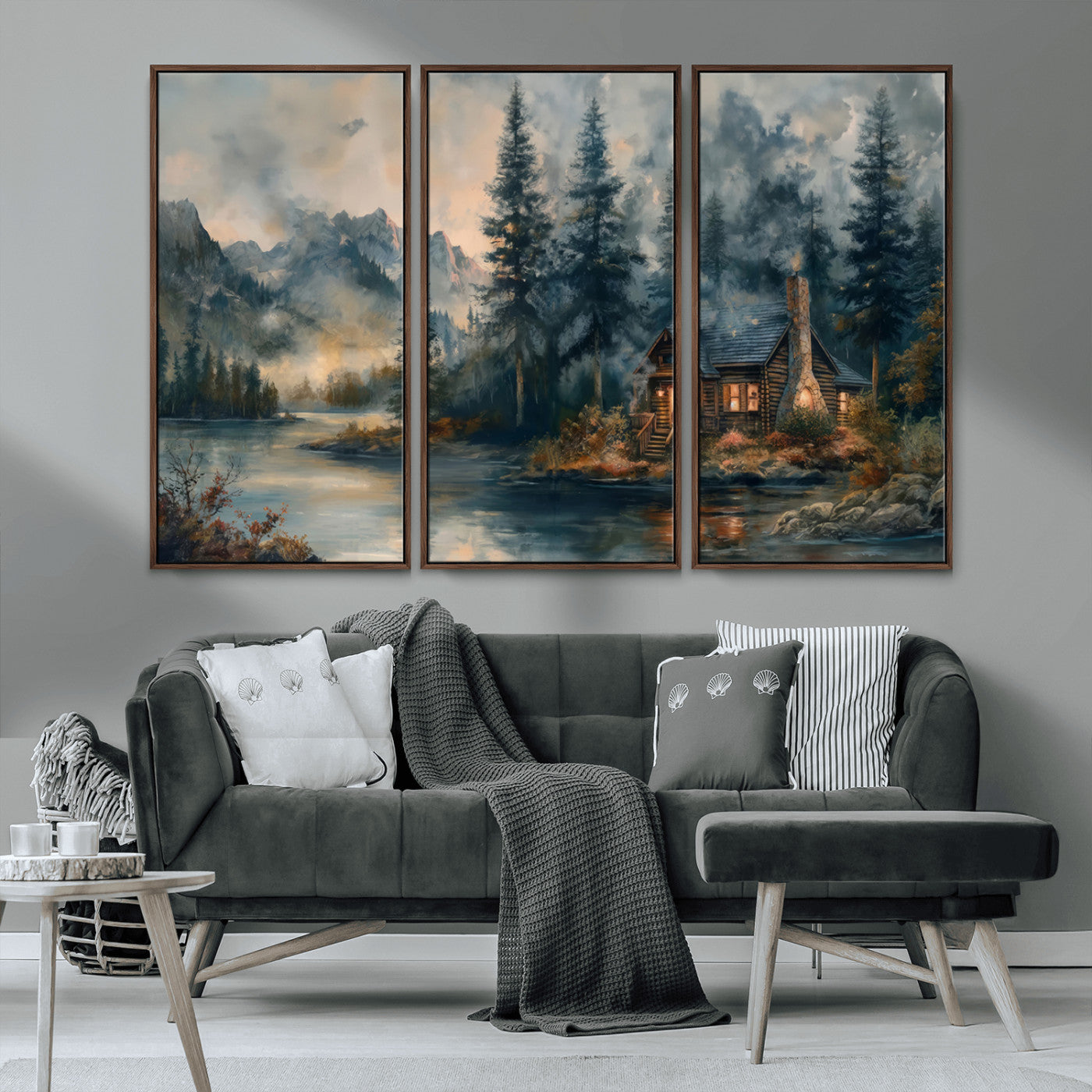 Rustic Cabin Woods Wall Art Print | Lake in a Forest Canvas