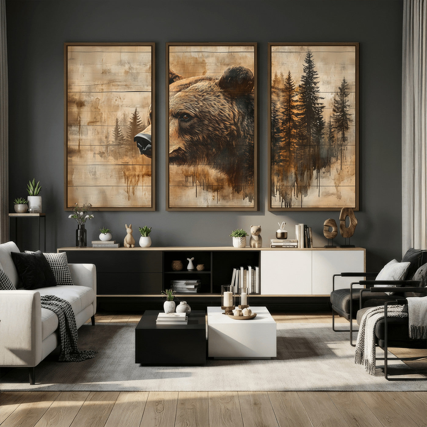 Rustic Grizzly Bear Wall Art, Abstract Grizzly 399 Bear Wall
