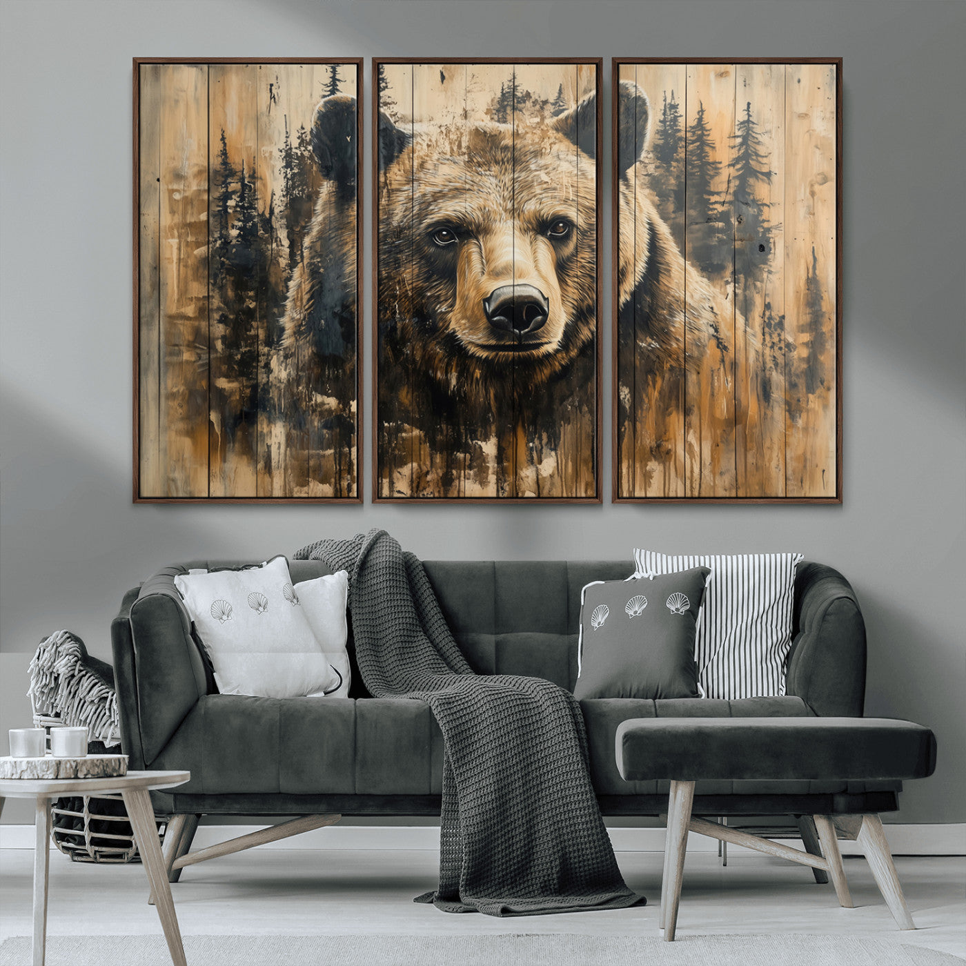 Majestic Grizzly 399 Bear Wall Art | 3-Panel Rustic Canvas