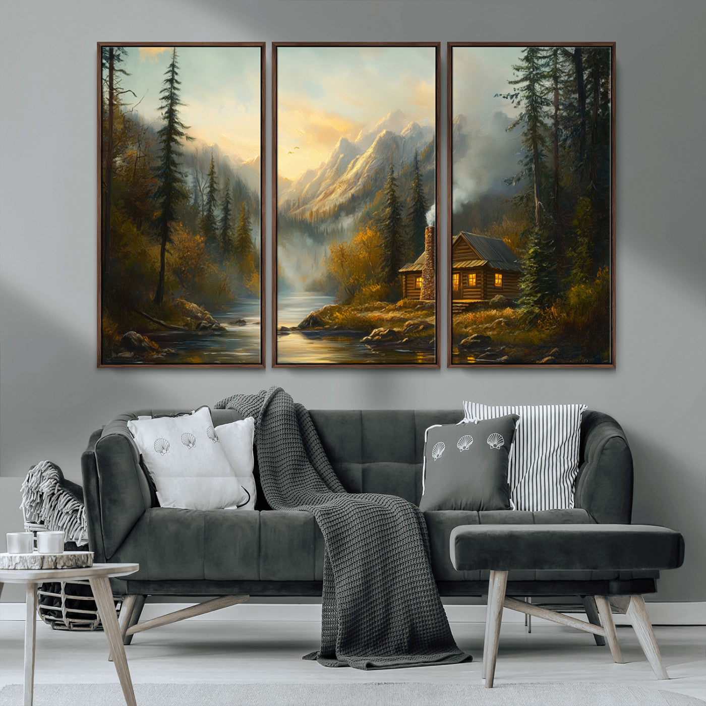 Wood Cabin Retreat Mountain at Sunset Wall Art Print -