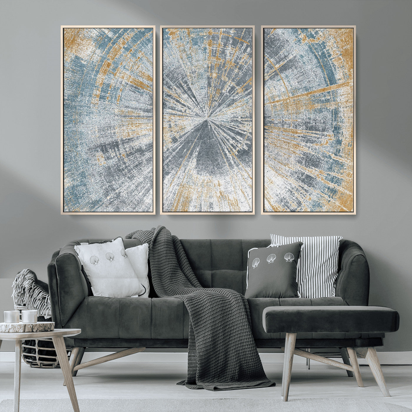 Radiant Abstract Wood Rings Canvas Art – Modern Triptych