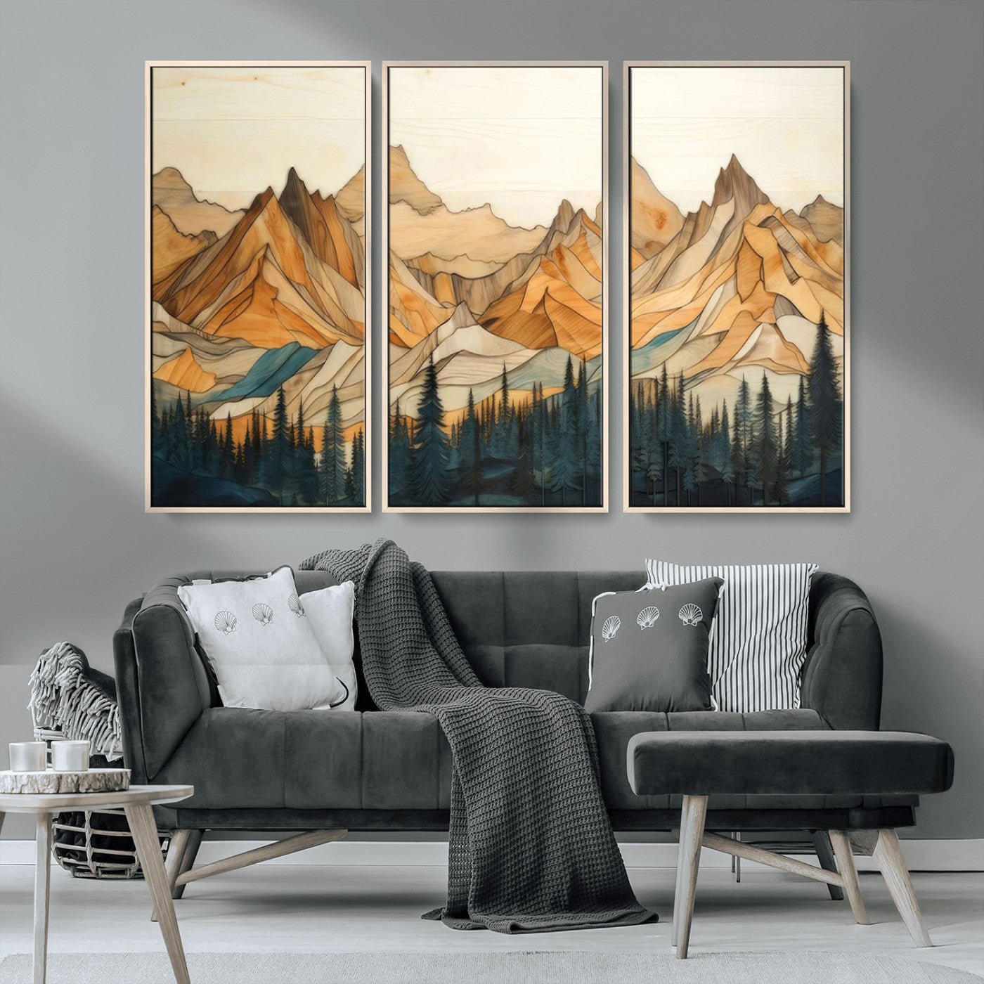 Rustic Wood Mountain Wall Art Print | Triptych Giclee Print