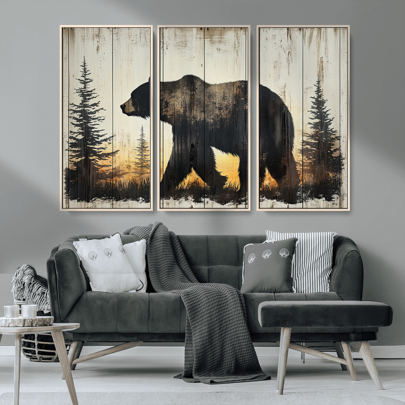 Vintage Bear Wall Art Canvas Print for Farmhouse - Mountain