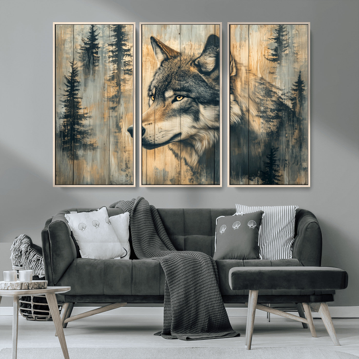 Wood Style Rustic Wolf Wall Art Canvas Print, Vintage