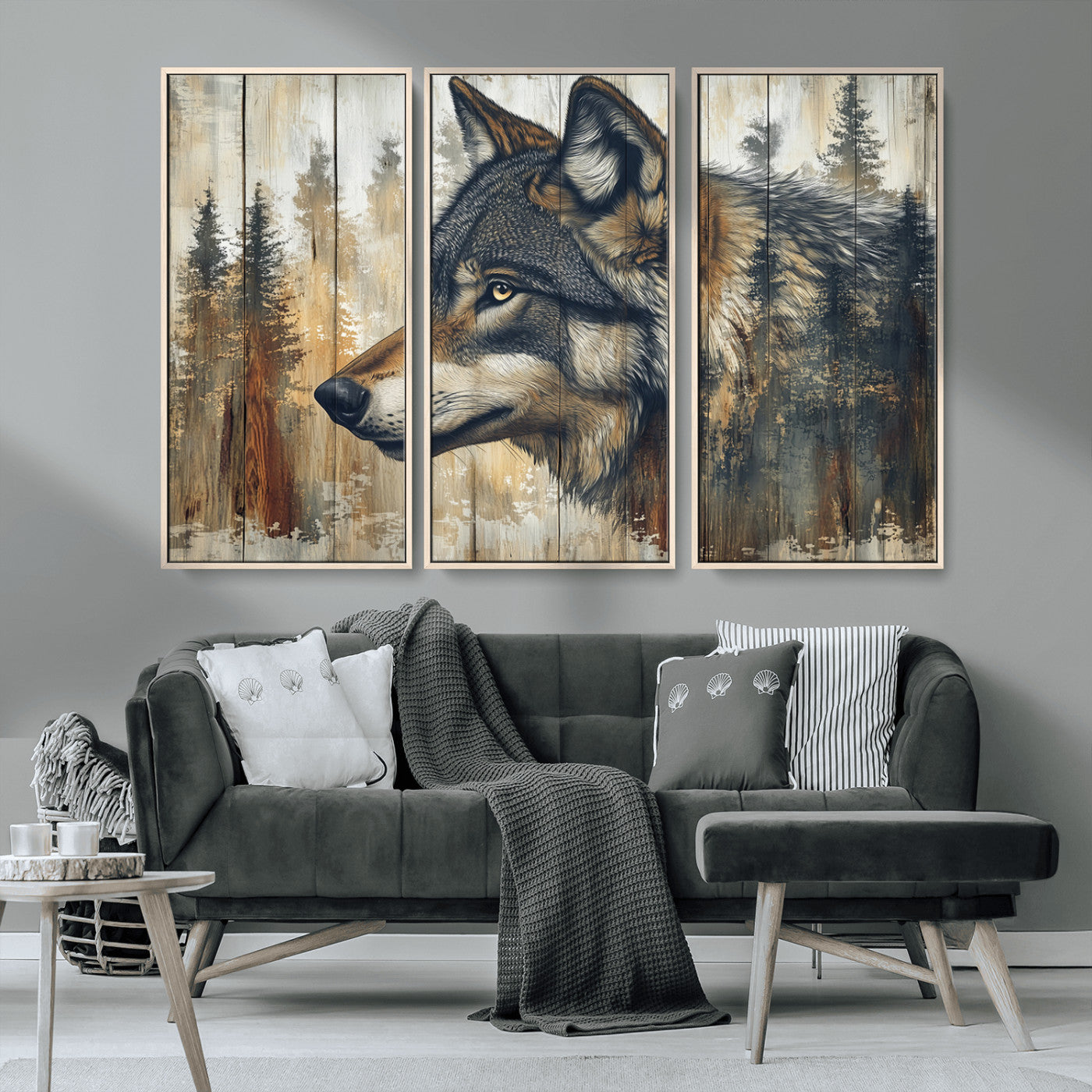 Rustic Wolf Wall Art Canvas Print – Vintage Woodland