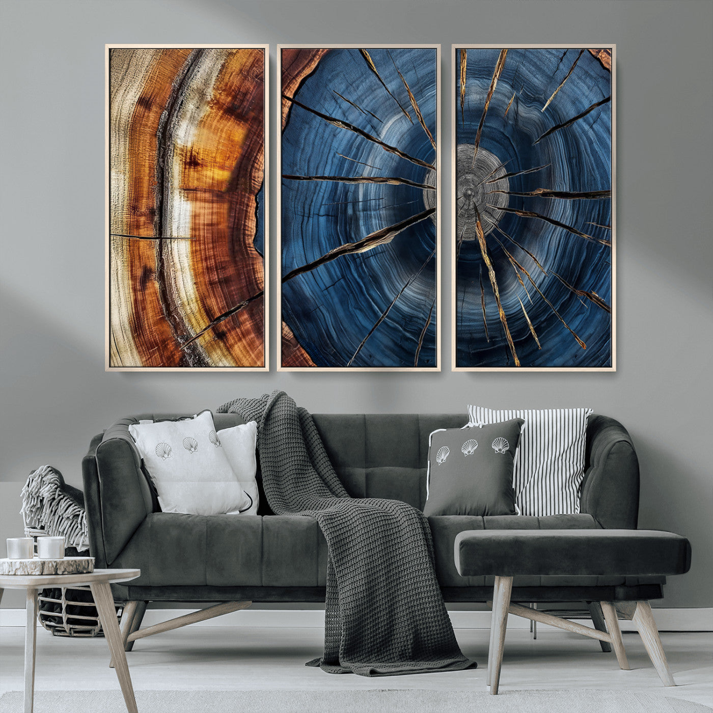 Framed Abstract Tree Ring Wall Art Print Natural Rustic Wood