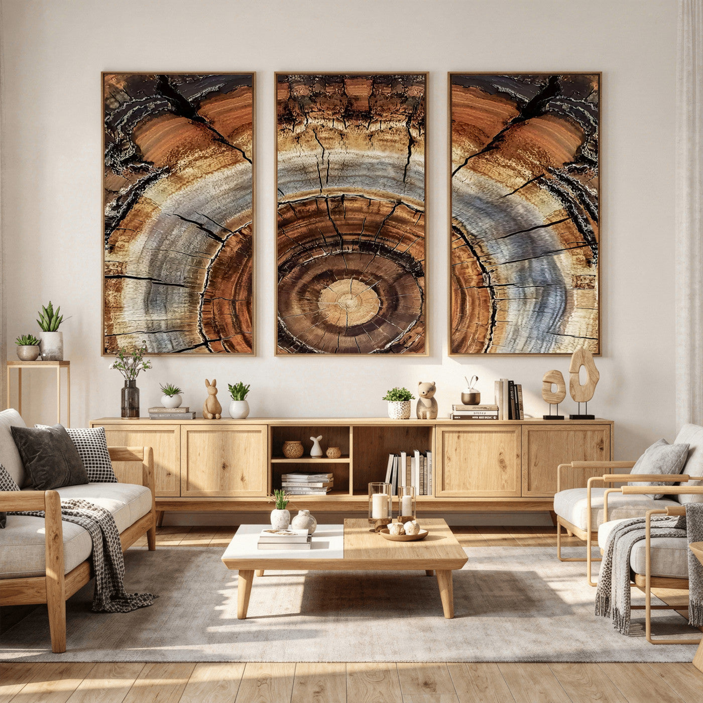 Tree Rings Wall Art Canvas Print – Rustic Wood Texture