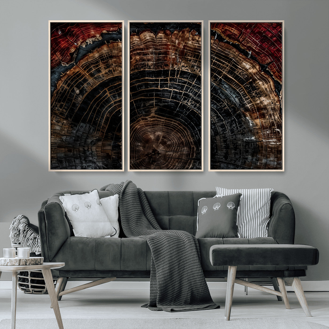 Dark Wood Ring Wall Art Canvas Print – Framed Abstract Tree