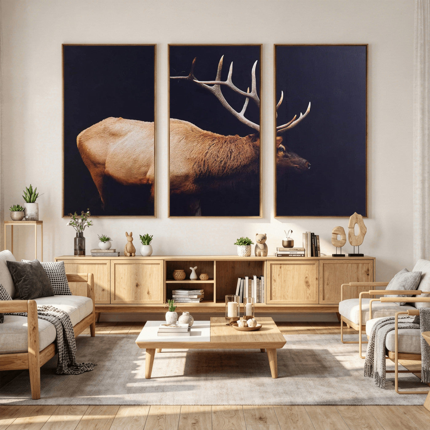 Rustic Elk Wall Art Canvas Print – Framed Moody Wildlife Art