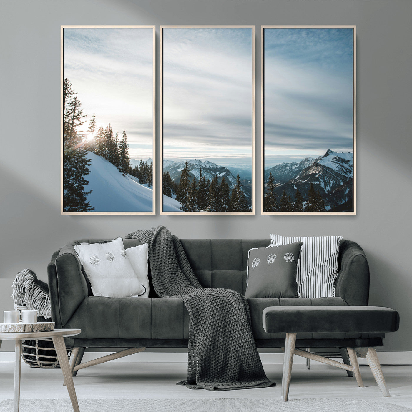 Snowy Mountains Wall Art Canvas Print – Framed Alpine