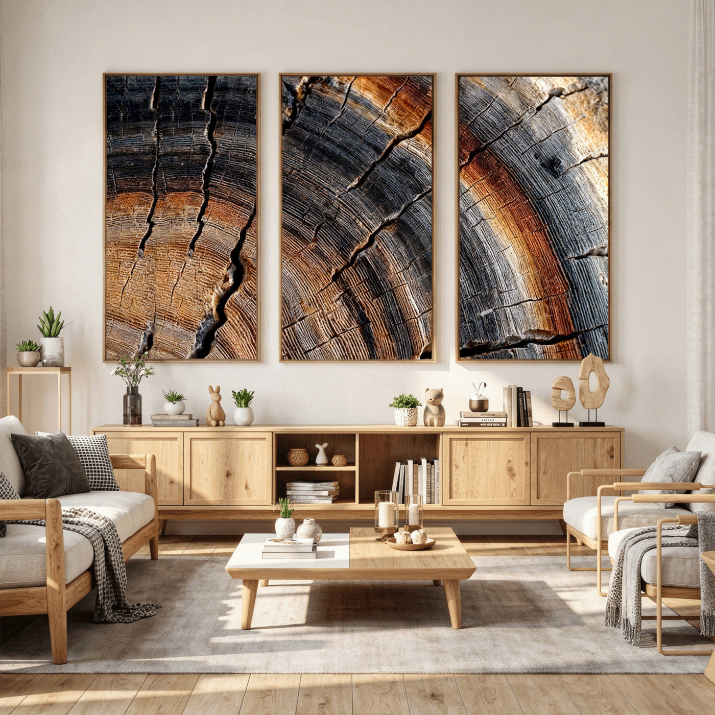 Abstract Tree Ring Wall Art Print – Natural Rustic Wood