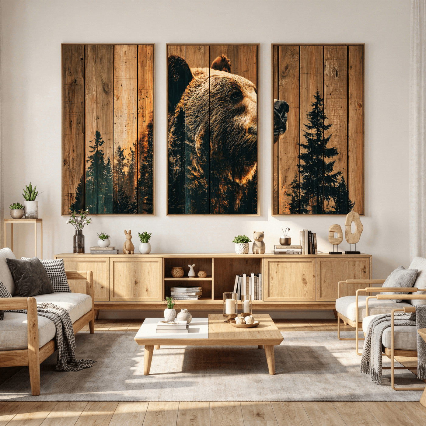 Rustic Bear Wall Art Canvas Print – Woodland Wildlife