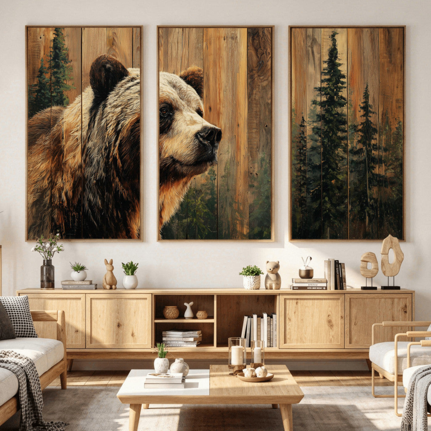 Grizzly Bear Wall Art Canvas Print, Rustic Wildlife Bear