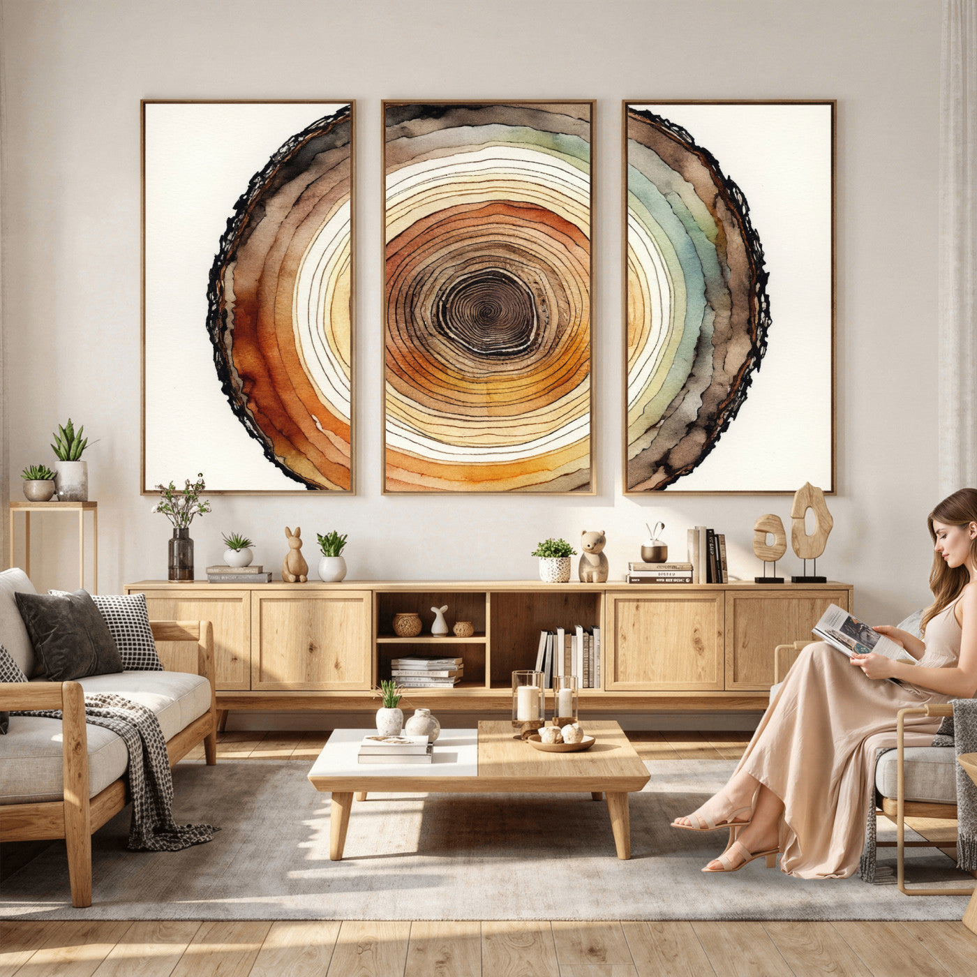 Natural Wood Slice Wall Art Canvas Print, Tree Ring Wall