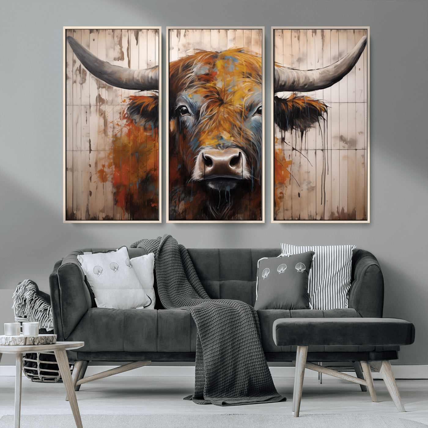 Scottish Highland Cow Cattle Art Print on Wood Style