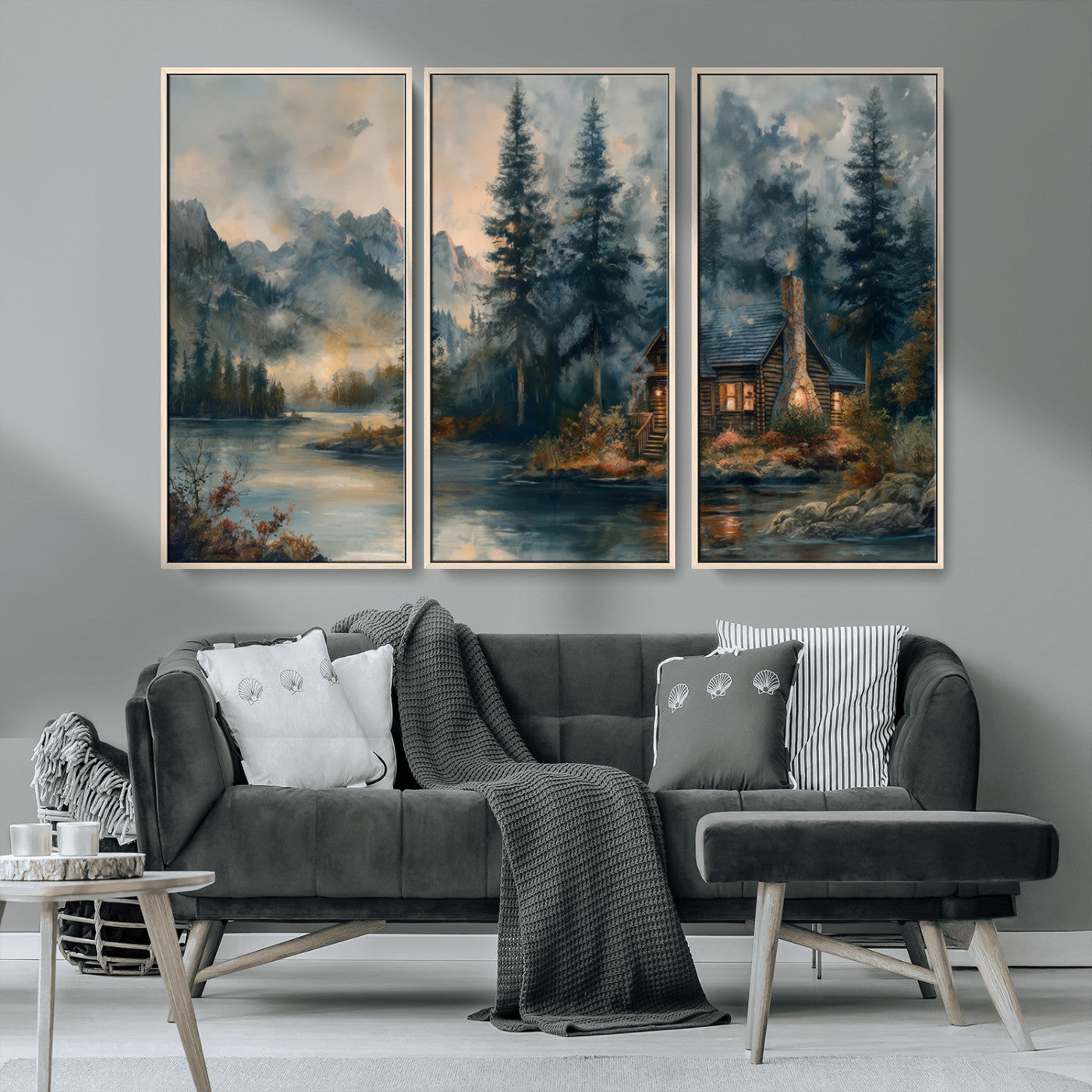 Rustic Cabin Woods Wall Art Print | Lake in a Forest Canvas