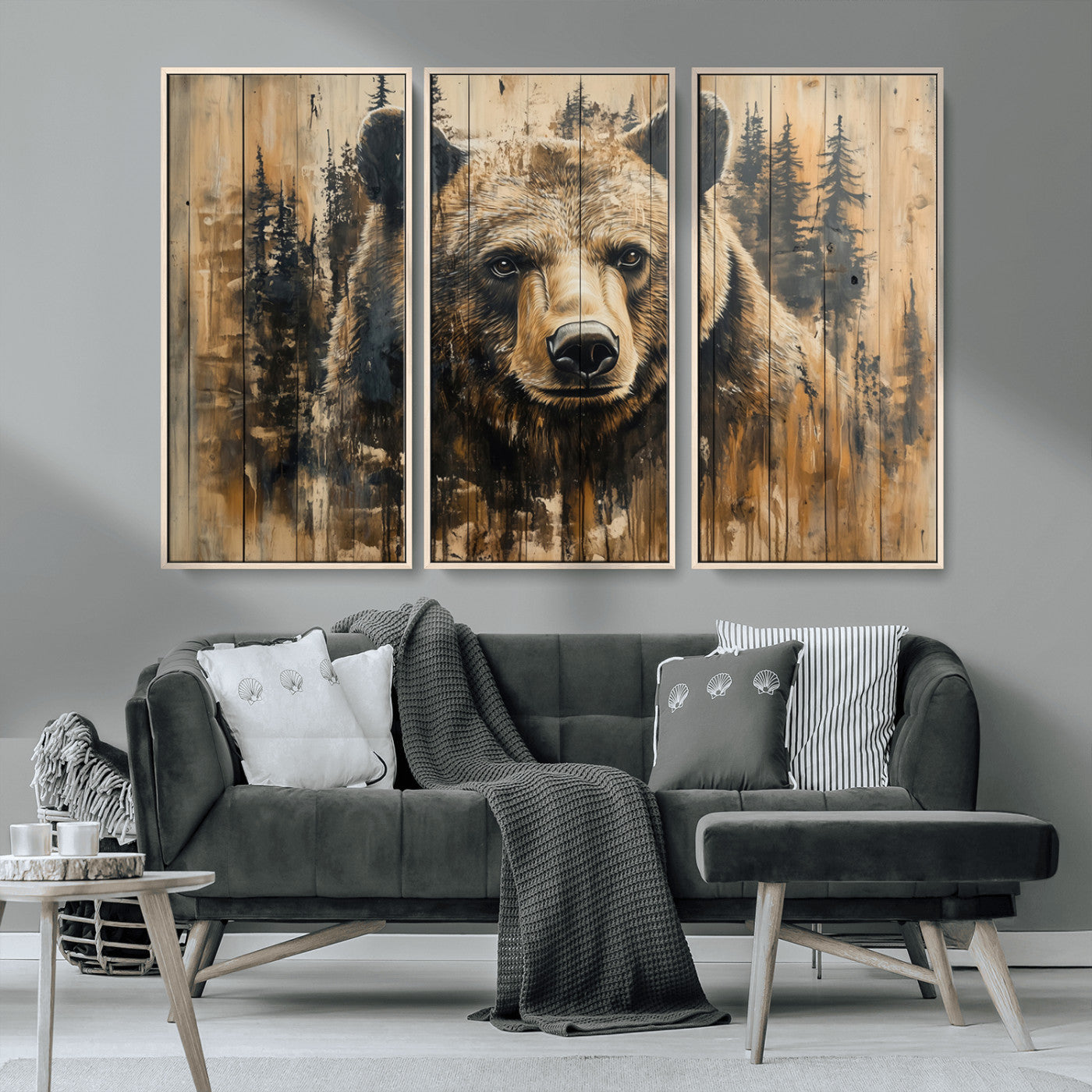 Majestic Grizzly 399 Bear Wall Art | 3-Panel Rustic Canvas