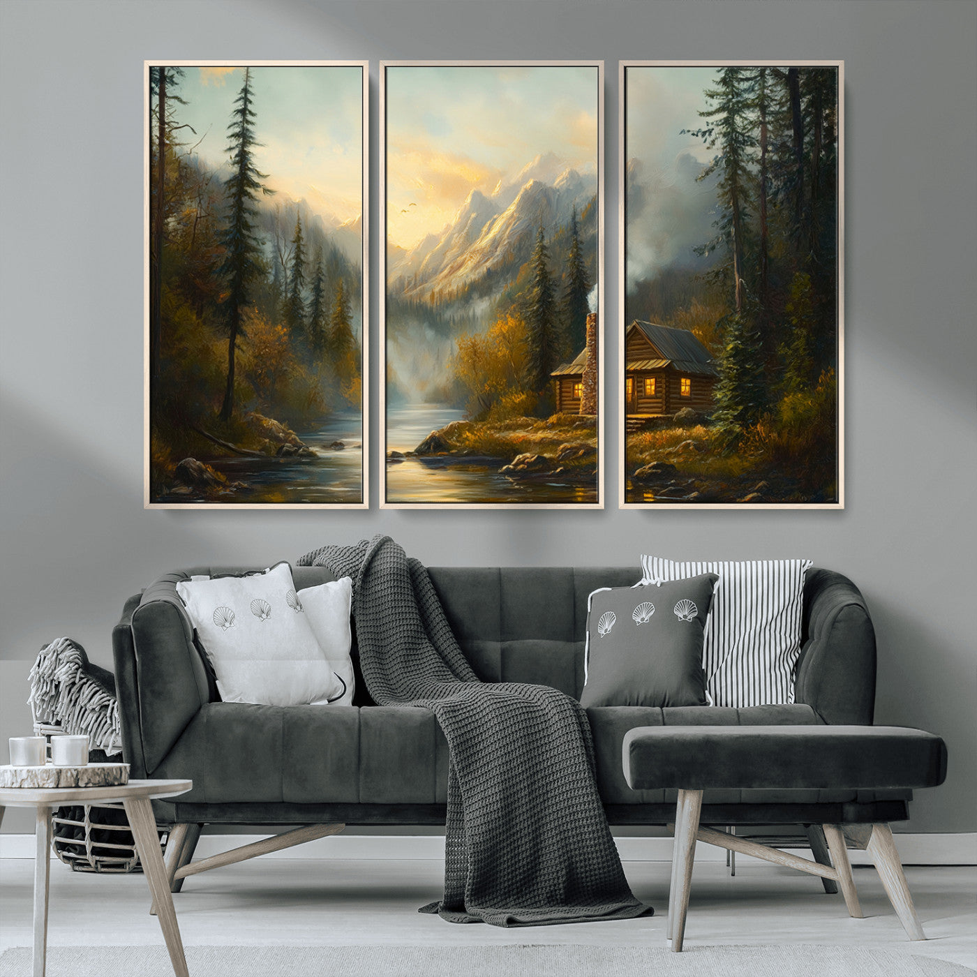 Wood Cabin Retreat Mountain at Sunset Wall Art Print -