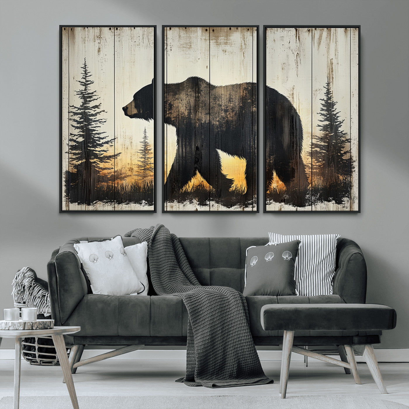 Vintage Bear Wall Art Canvas Print for Farmhouse - Mountain