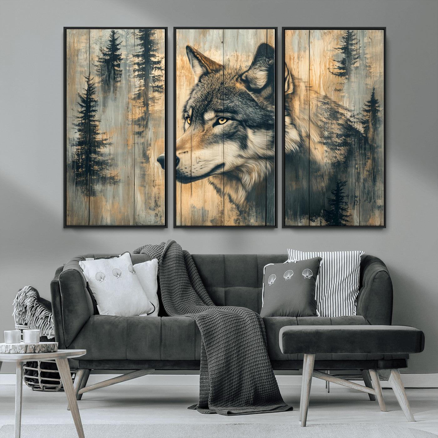 Wood Style Rustic Wolf Wall Art Canvas Print, Vintage