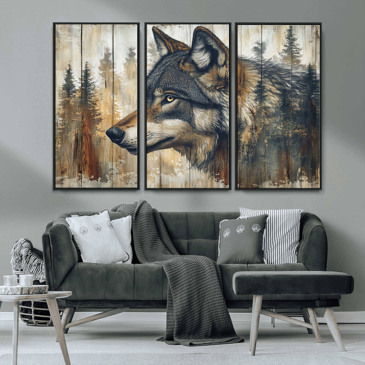 Rustic Wolf Wall Art Canvas Print – Vintage Woodland