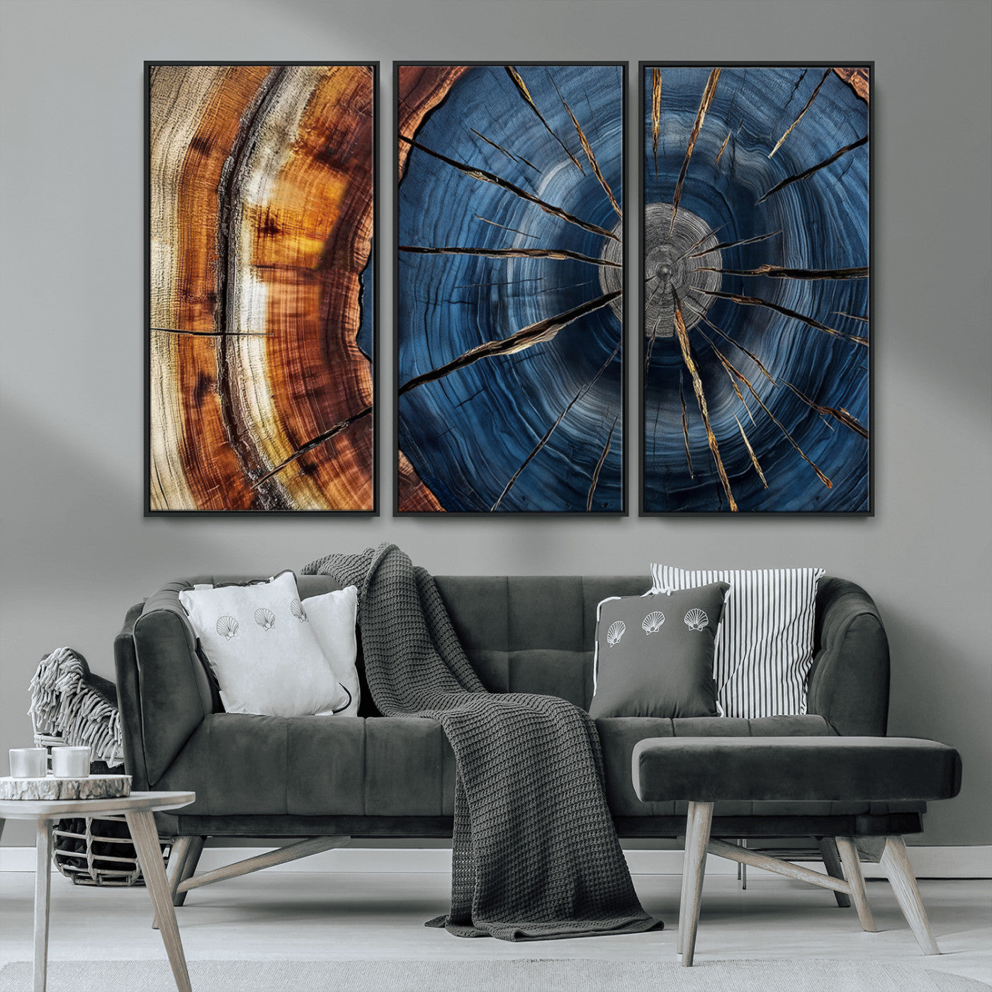 Framed Abstract Tree Ring Wall Art Print Natural Rustic Wood