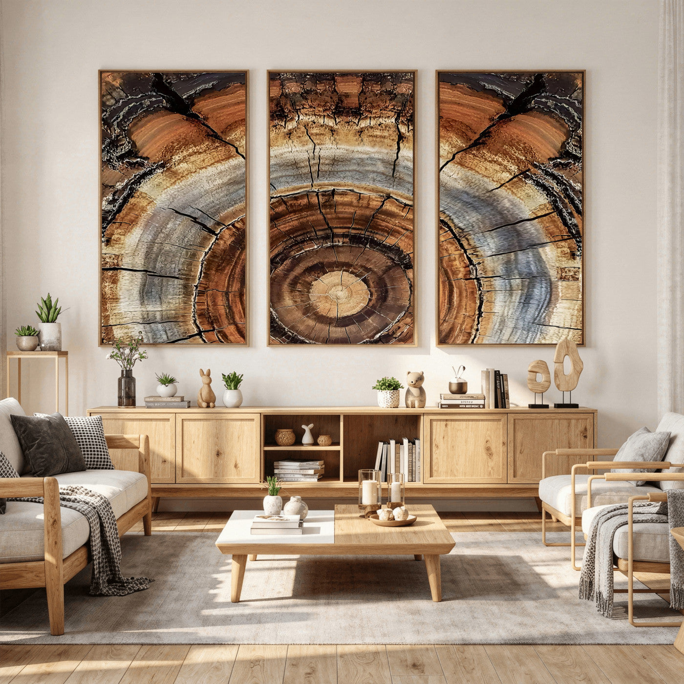 Tree Rings Wall Art Canvas Print – Rustic Wood Texture