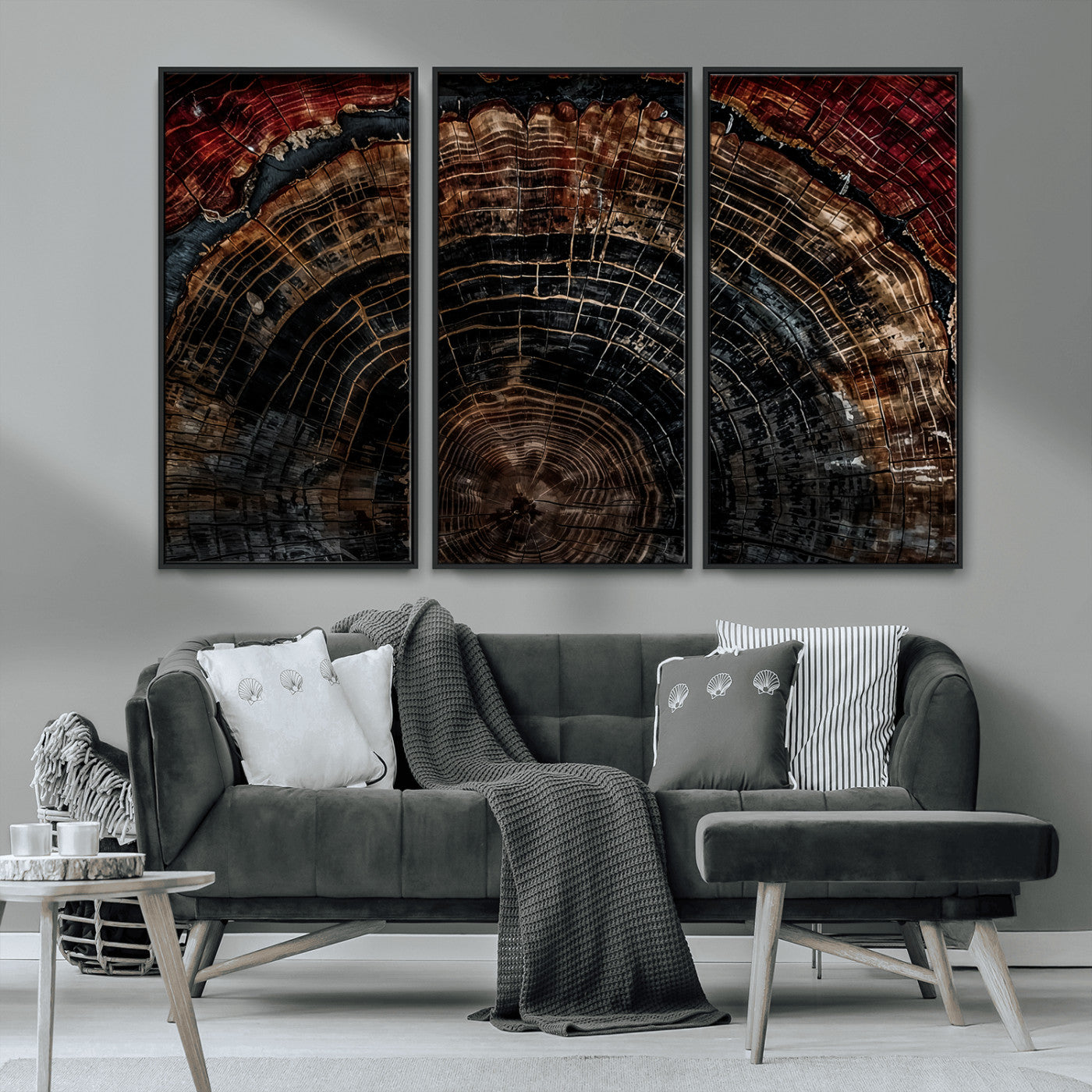 Dark Wood Ring Wall Art Canvas Print – Framed Abstract Tree