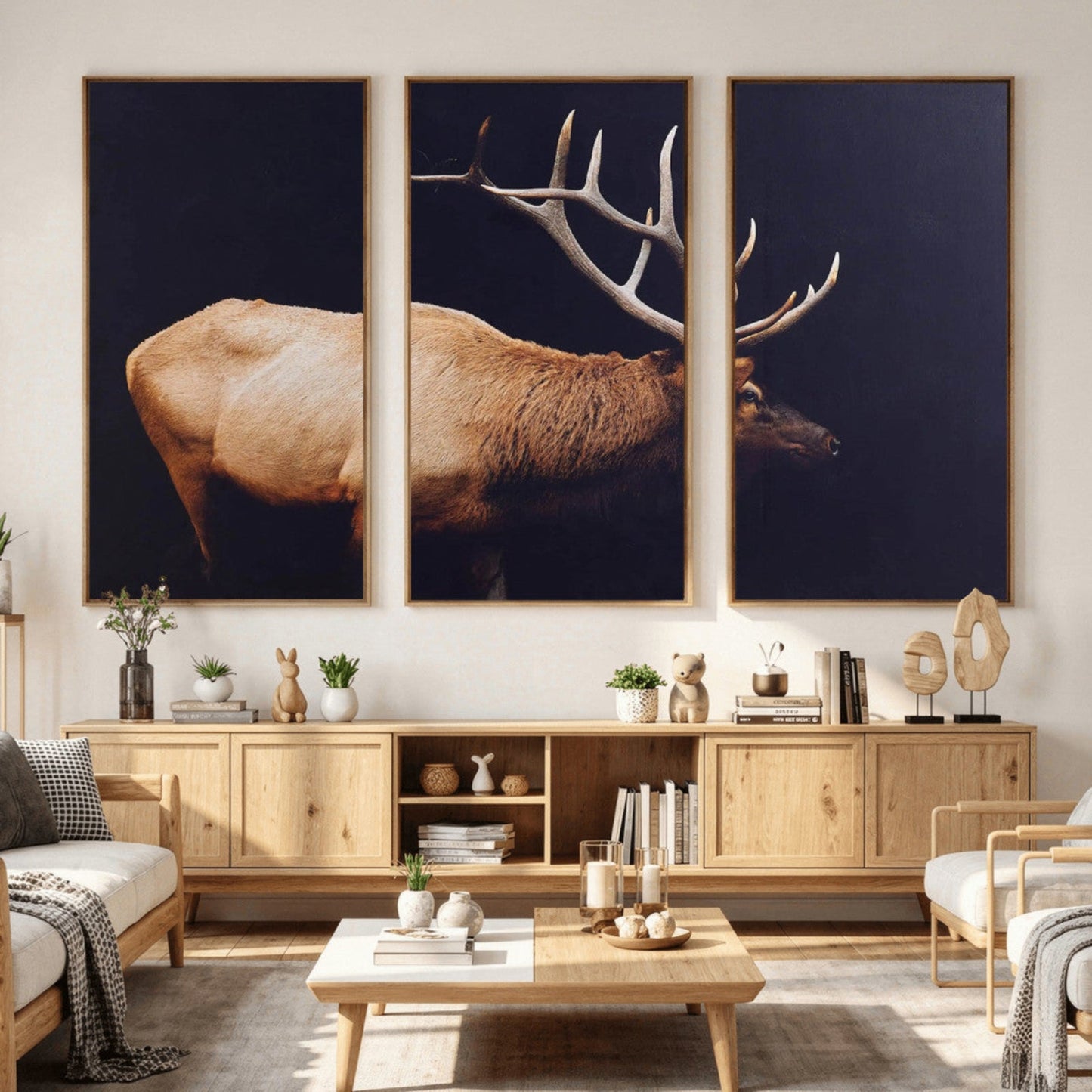 Rustic Elk Wall Art Canvas Print – Framed Moody Wildlife Art