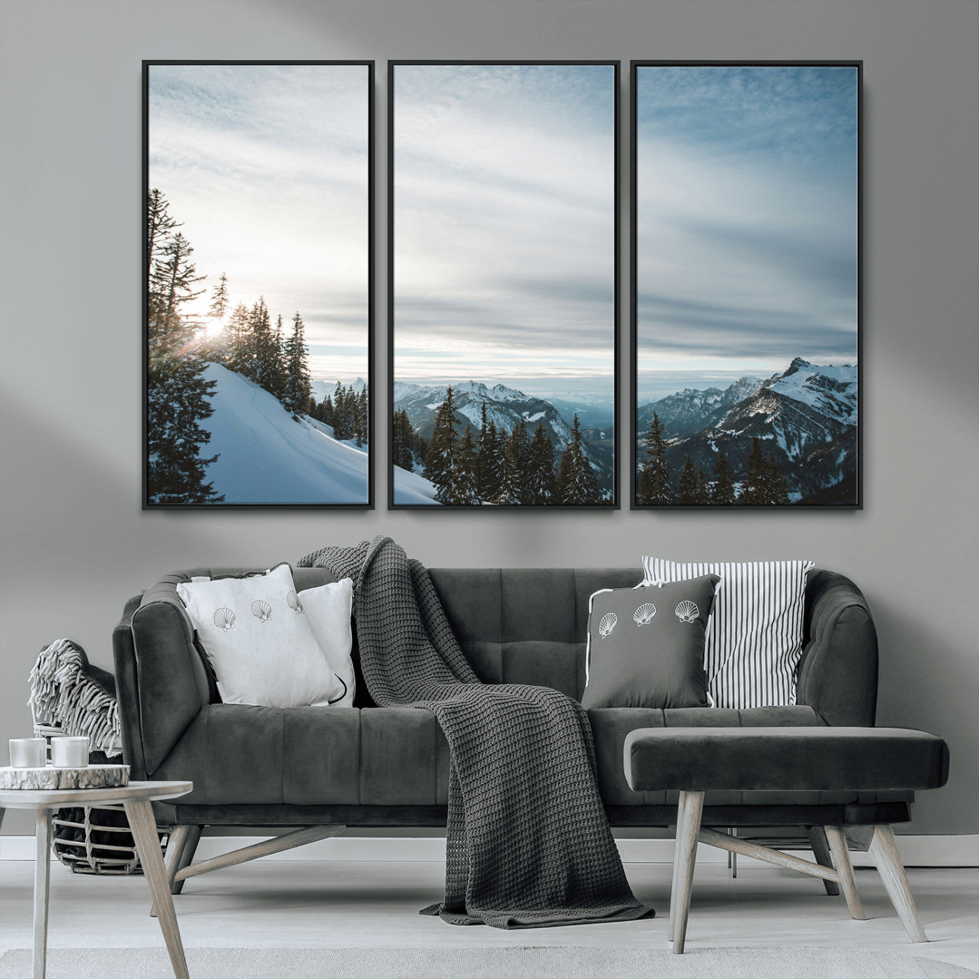 Snowy Mountains Wall Art Canvas Print – Framed Alpine