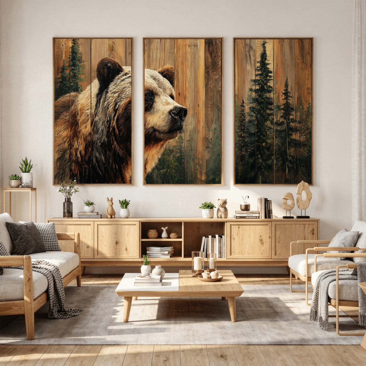 Grizzly Bear Wall Art Canvas Print, Rustic Wildlife Bear