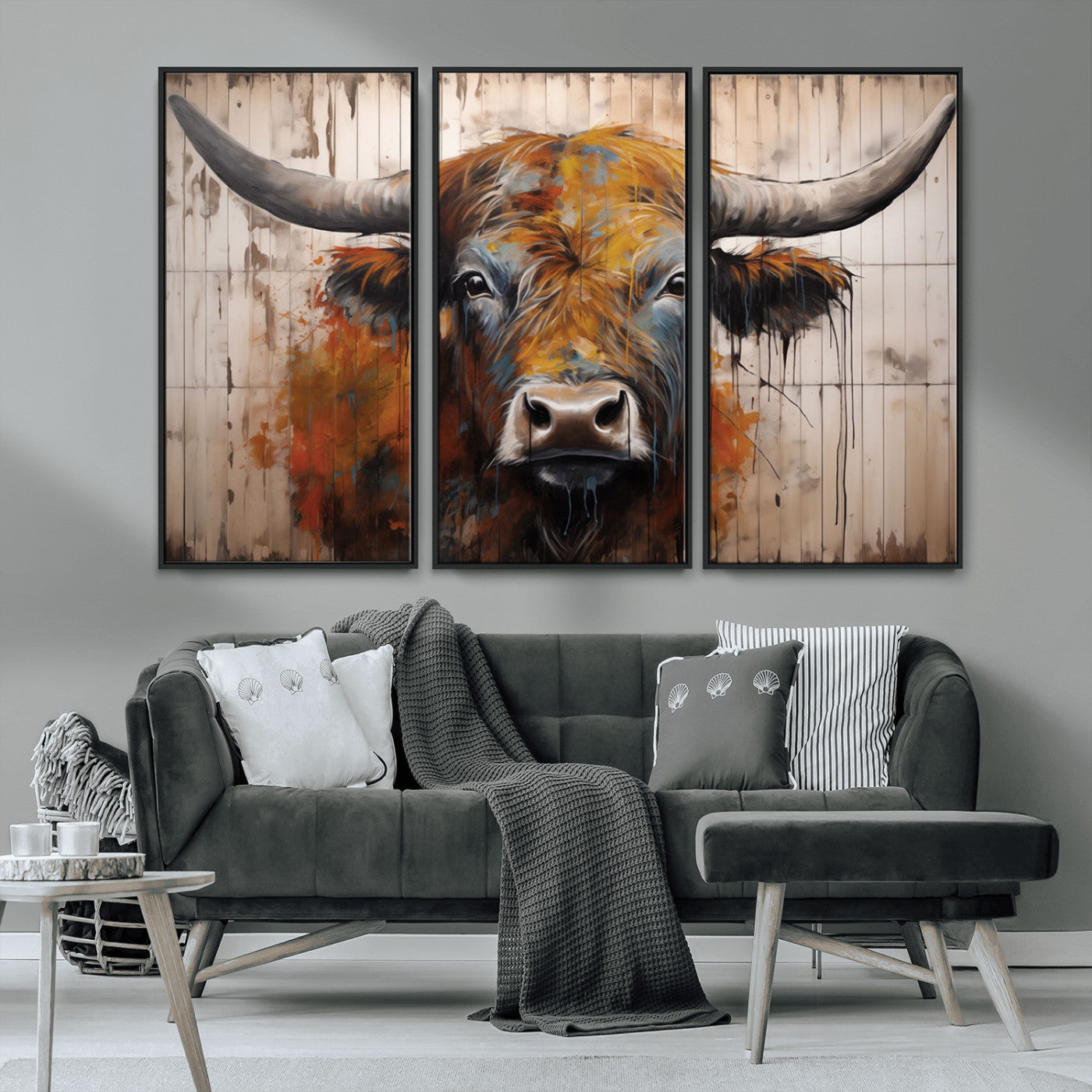 Scottish Highland Cow Cattle Art Print on Wood Style
